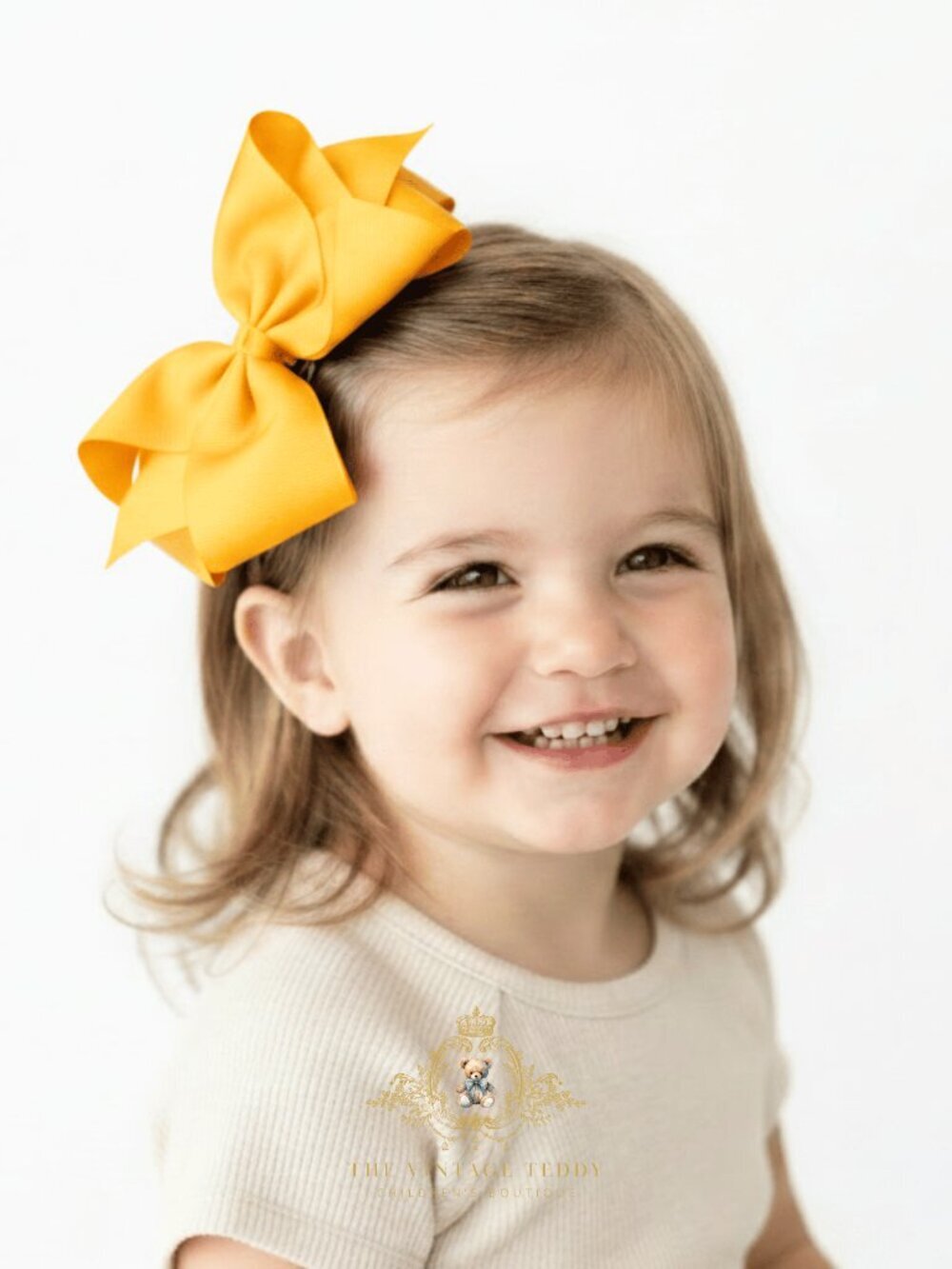 Pretty Girls Hair Bows Grosgrain Ribbon Clips Hair Accessories Yellow 6 Inch